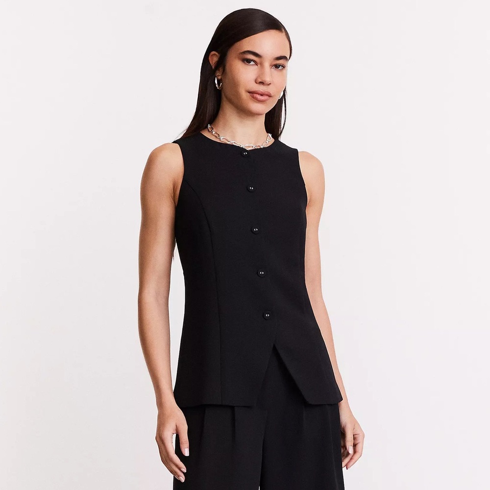 LOFT Versa Crepe Drape High Neck Vest in Black